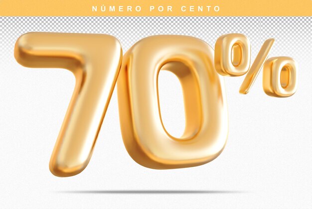 Descuento Número 70 Porcentaje 3D Moderno Dorado