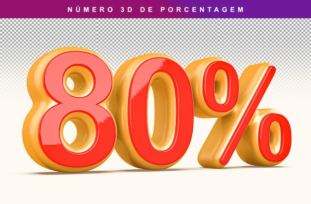 Descuento Número 80 Porcentaje 3D Moderno Rojo