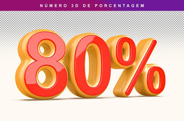 Descuento Número 80 Porcentaje 3D Rojo Moderno