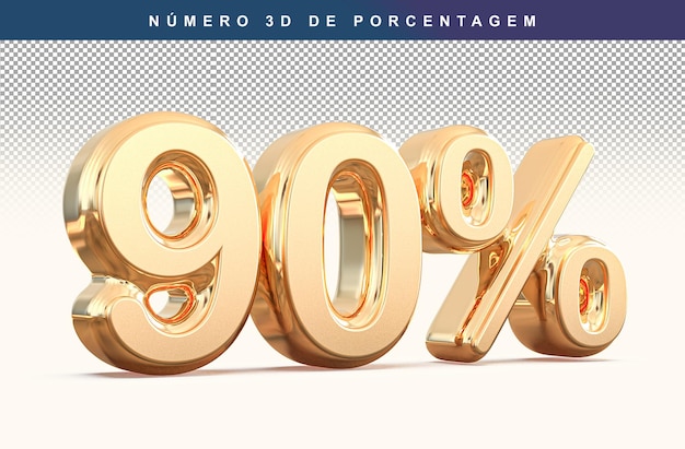 Descuento Número 90 Porcentaje 3D Moderno Dorado