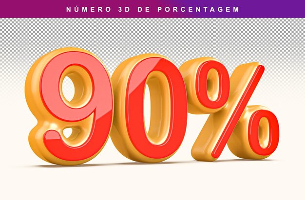 Descuento Número 90 Porcentaje 3D Rojo Moderno