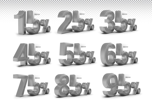 Descuento Números porcentaje conjunto de plata 3d render