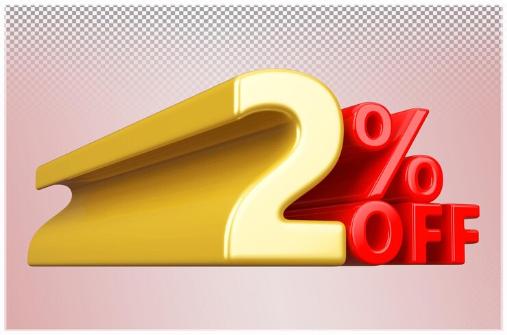 PSD descuento de oro 2 por ciento de descuento en la venta promoción del número de renderizado en 3d