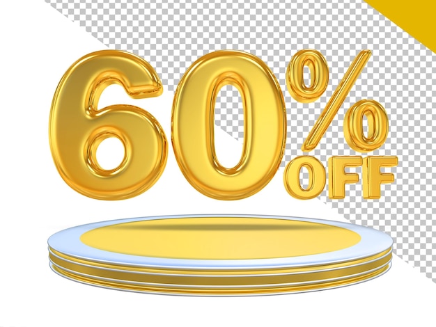 Descuento de oro 60 de descuento con podio 3D Render