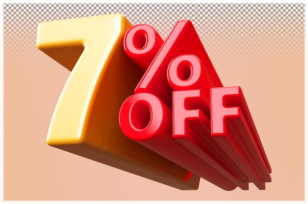 Descuento de oro 7 por ciento de descuento en venta Promoción de números de renderizado en 3D