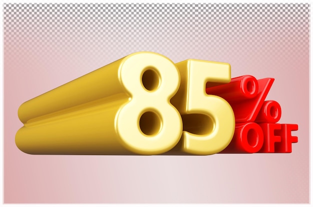 Descuento de oro 85% de descuento en venta Promoción de números de renderizado en 3D