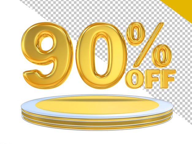 Descuento de oro 90 de descuento con podio 3D Render