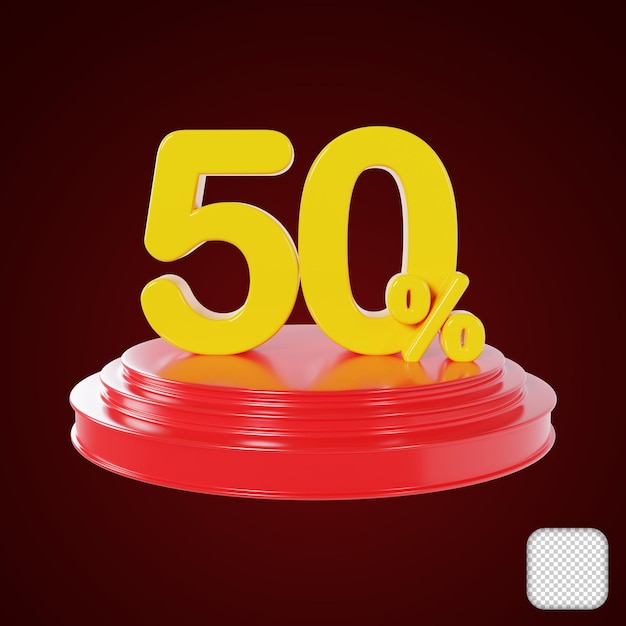 Descuento de podio rojo 50 por ciento de descuento ilustración 3d