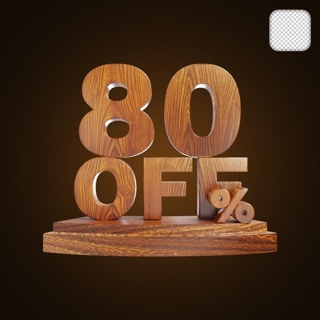 Descuento de venta de madera 80 por ciento ilustración 3d