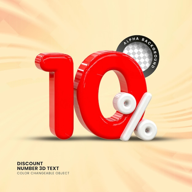 Descuento de ventas 3d Etiqueta de precio porcentual número 10 para el concepto de promoción de venta de descuento por renderizado 3d