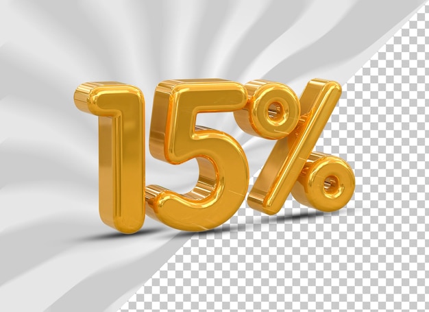 Descuento de ventas 3d Etiqueta de precio porcentual número 15 para el concepto de promoción de venta de descuento por renderizado 3d