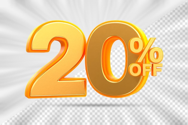 Descuento de ventas 3d Etiqueta de precio porcentual número 20 para el concepto de promoción de venta de descuento por renderizado 3d