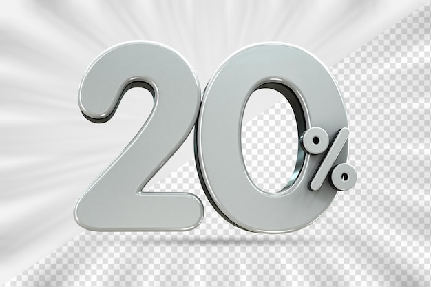 Descuento de ventas 3d Etiqueta de precio porcentual número 20 para el concepto de promoción de venta de descuento por renderizado 3d