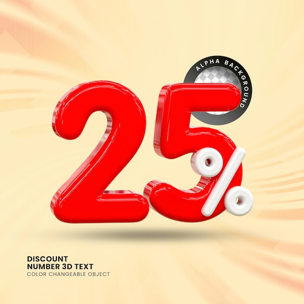Descuento de ventas 3d Etiqueta de precio porcentual número 25 para el concepto de promoción de venta de descuento por renderizado 3d