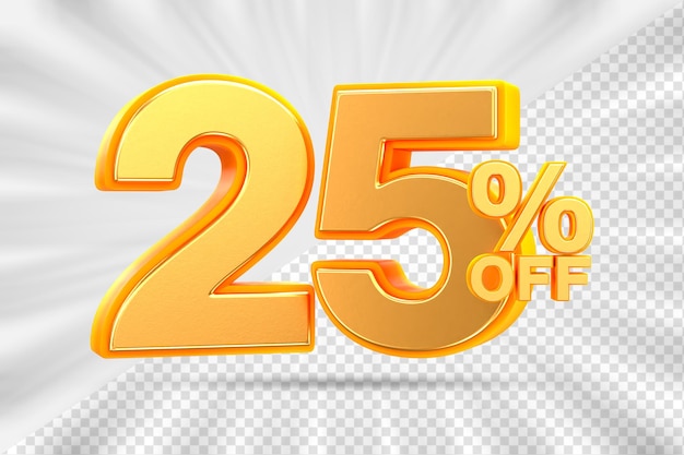 Descuento de ventas 3d Etiqueta de precio porcentual número 25 para el concepto de promoción de venta de descuento por renderizado 3d