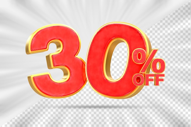 Descuento de ventas 3d Etiqueta de precio porcentual número 30 para el concepto de promoción de venta de descuento por renderizado 3d