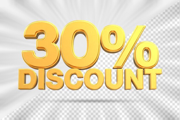 Descuento de ventas 3d Etiqueta de precio porcentual número 30 para el concepto de promoción de venta de descuento por renderizado 3d