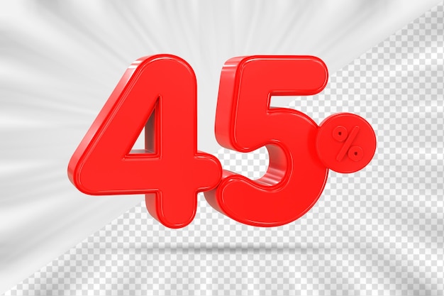 Descuento de ventas 3d Etiqueta de precio porcentual número 45 para el concepto de promoción de venta de descuento por renderizado 3d