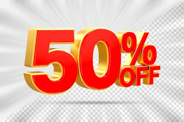 Descuento de ventas 3d Etiqueta de precio porcentual número 50 para el concepto de promoción de venta de descuento por renderizado 3d