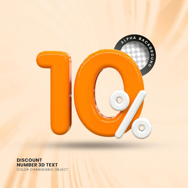 Descuento de ventas de 3d Número 10 etiqueta de precio porcentual para el concepto de promoción de ventas de descuento por 3d render