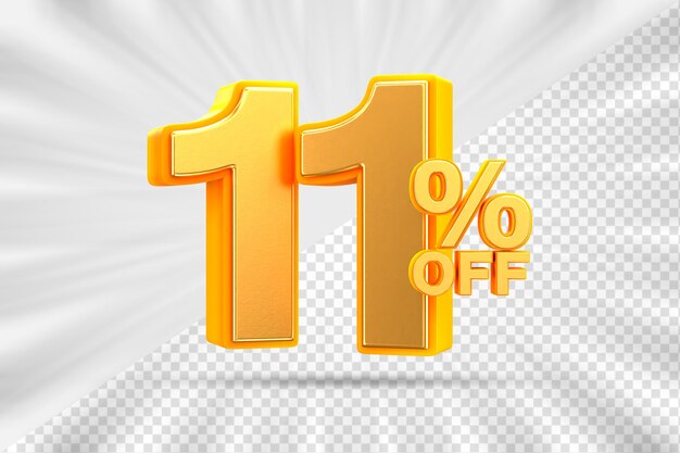 Descuento de ventas de 3d Número 11 etiqueta de precio porcentual para el concepto de promoción de ventas de descuento por 3d render