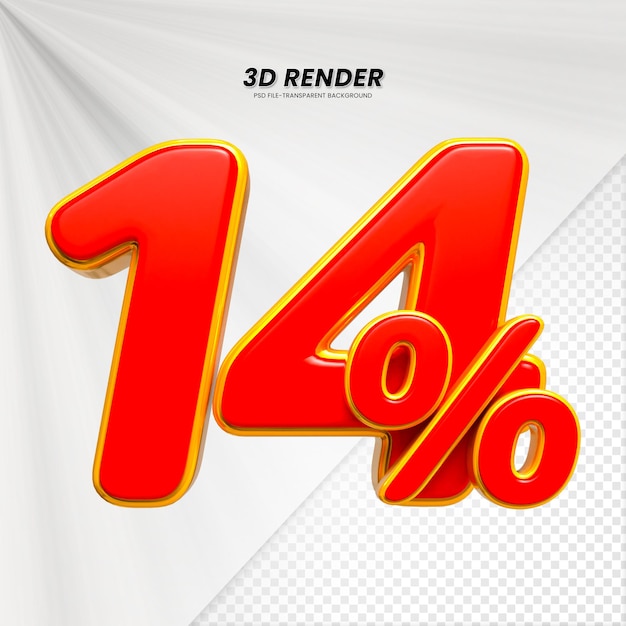 Descuento de ventas de 3d Número 14 etiqueta de precio porcentual para el concepto de promoción de ventas por 3d render