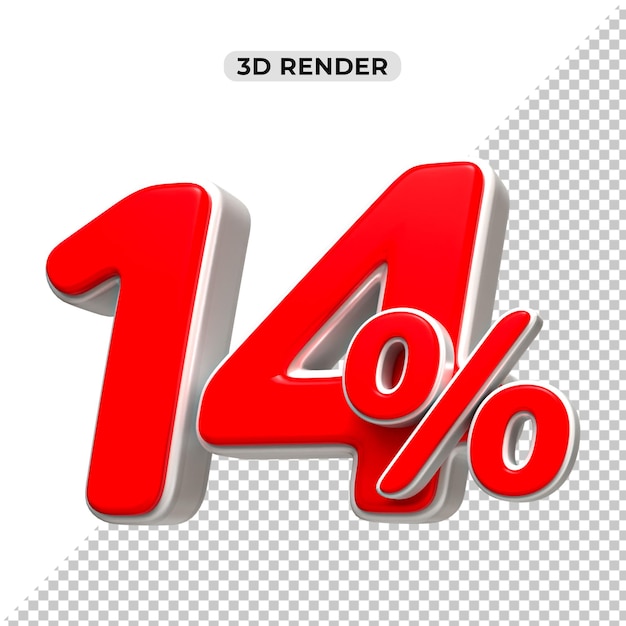 Descuento de ventas de 3d Número 14 etiqueta de precio porcentual para el concepto de promoción de ventas por 3d render