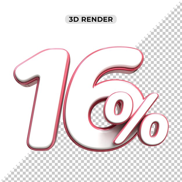 Descuento de ventas de 3d Número 16 etiqueta de precio porcentual para el concepto de promoción de ventas por 3d render