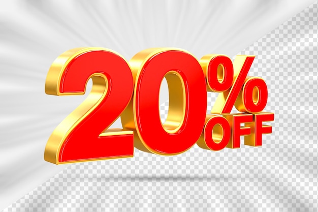 Descuento de ventas de 3d Número 20 por ciento de la etiqueta de precio para el concepto de promoción de ventas de descuento por 3d render