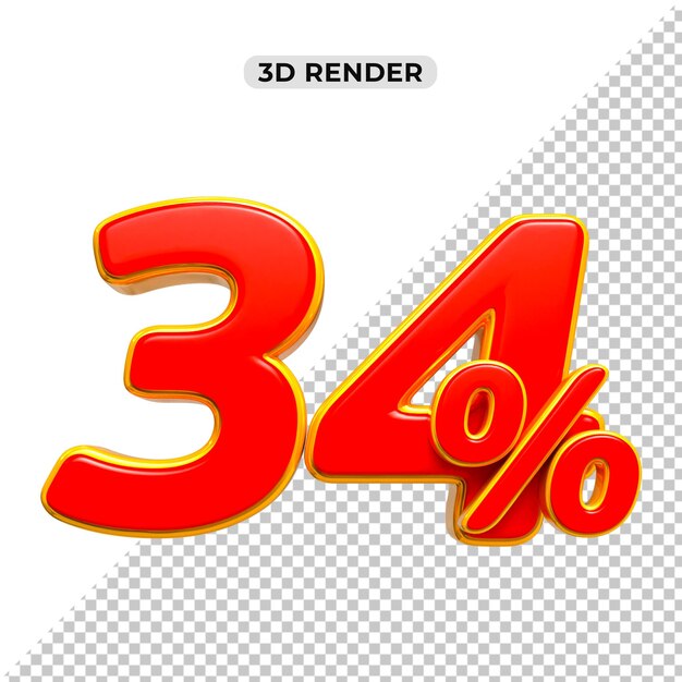 Descuento de ventas de 3d Número 34 precio porcentual para el concepto de promoción de ventas por 3d render
