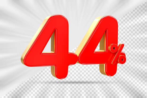 Descuento de ventas de 3d Número 44 etiqueta de precio porcentual para el concepto de promoción de ventas de descuento por 3d render