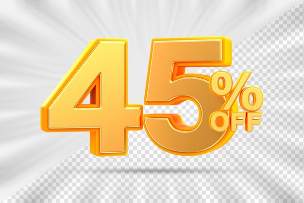 Descuento de ventas de 3d Número 45 por ciento de la etiqueta de precio para el concepto de promoción de ventas de descuento por 3d render
