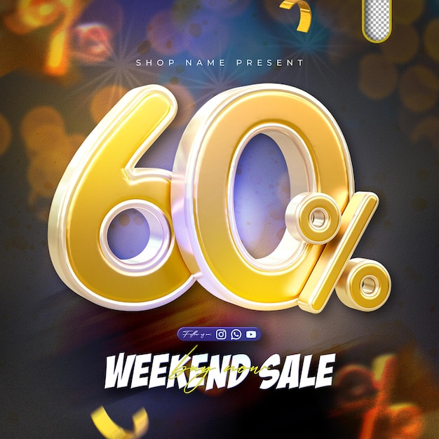Descuento de ventas 3d Número 60 precio porcentual para el concepto de promoción de venta de descuento por renderizado 3d