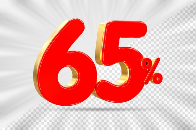Descuento de ventas de 3d Número 65 por ciento de la etiqueta de precio para el concepto de promoción de ventas de descuento por 3d render