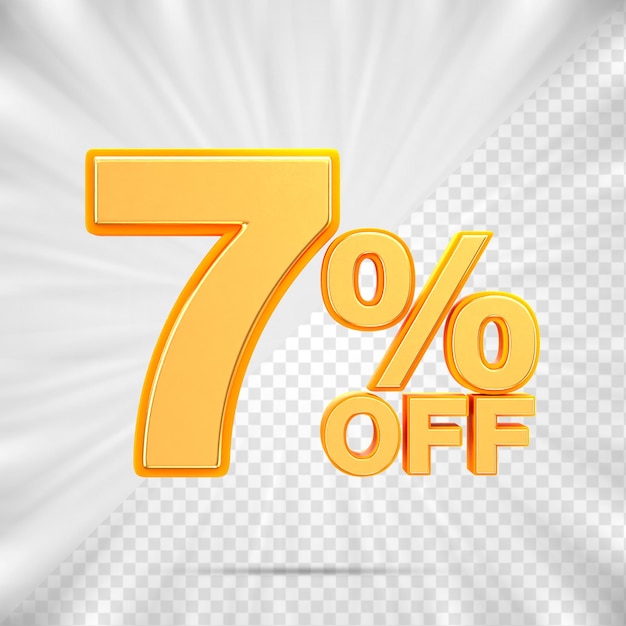 Descuento de ventas de 3d Número 7 etiqueta de precio porcentual para el concepto de promoción de ventas de descuento por 3d render