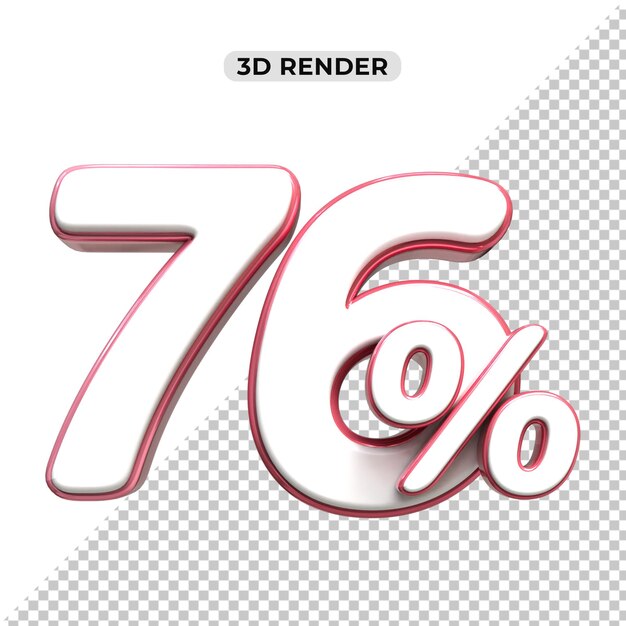 Descuento de ventas de 3D Número 76 etiqueta de precio porcentual para el concepto de promoción de ventas por 3D render