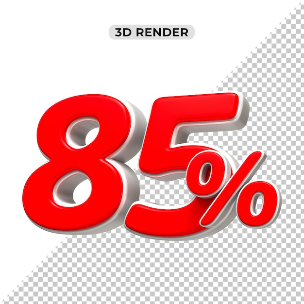 Descuento de ventas de 3d Número 85 por ciento de la etiqueta de precio para el concepto de promoción de ventas por 3d render