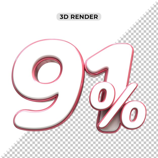 Descuento de ventas de 3D Número 91 por ciento de la etiqueta de precio para el concepto de promoción de ventas por 3D render