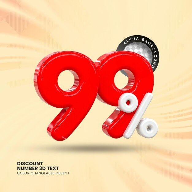 Descuento de ventas 3D Número 99 precio porcentual para el concepto de promoción de venta de descuento por renderizado 3D