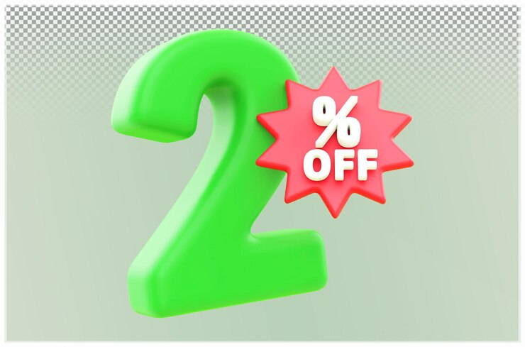 PSD descuento verde 2 porcentaje de descuento en la venta promoción del número de renderización 3d