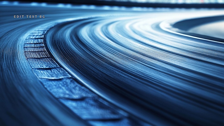 PSD desdibujado de movimiento azul abstracto de una curva de una pista de carreras por la noche