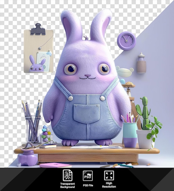 PSD desenhista 3d único desenhando esboços humorísticos de um coelho roxo em um terno png