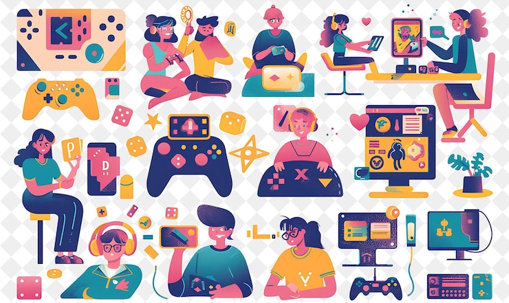 PSD desenhista de jogos brincalhão com personagens desenhando e jogando png pessoas em ilustração de trabalho diário
