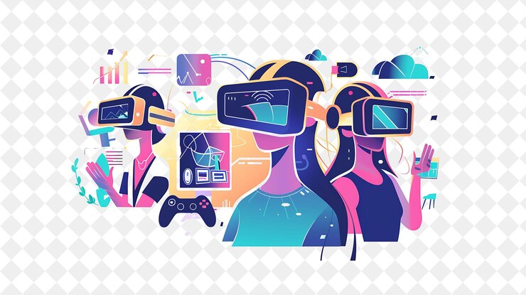 PSD desenhista de realidade virtual futurista com desenhos de personagens em png pessoas em ilustração de trabalho diário