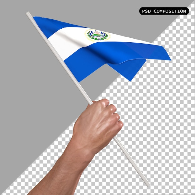 PSD desenho 3d da bandeira do país el salvador e ilustração isolada de renderização 3d elegante