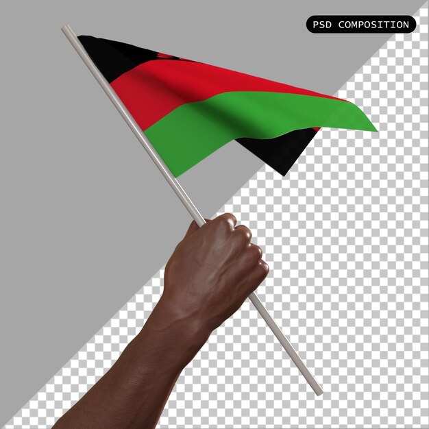 Desenho 3d da bandeira do país malawi e ilustração isolada de renderização 3d elegante