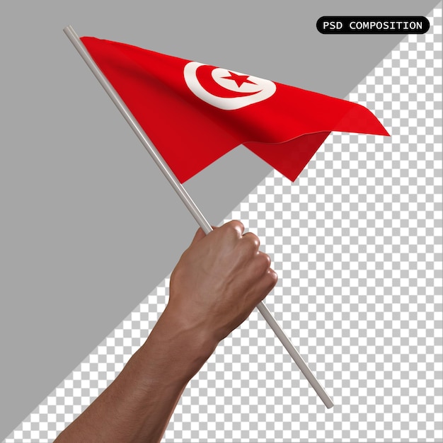 PSD desenho 3d da bandeira do país tunísia e ilustração isolada de renderização 3d elegante
