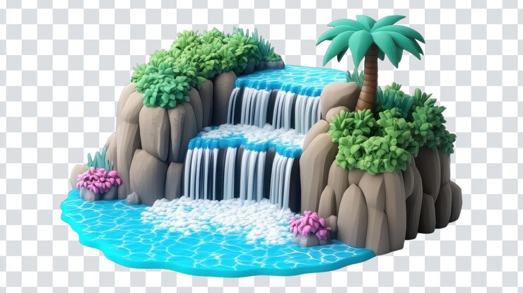 PSD desenho 3d de desenhos animados impressionantes de cascade falls em um fundo branco perfeito para projetos de animação ilustrações e designs gráficos