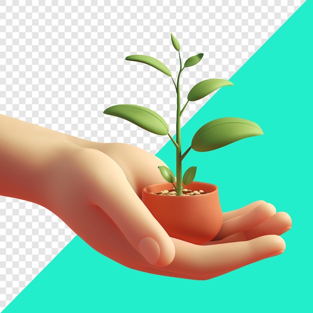 PSD desenho 3d de sementes de plantas em mãos humanas adequado para elementos de ambiente e design