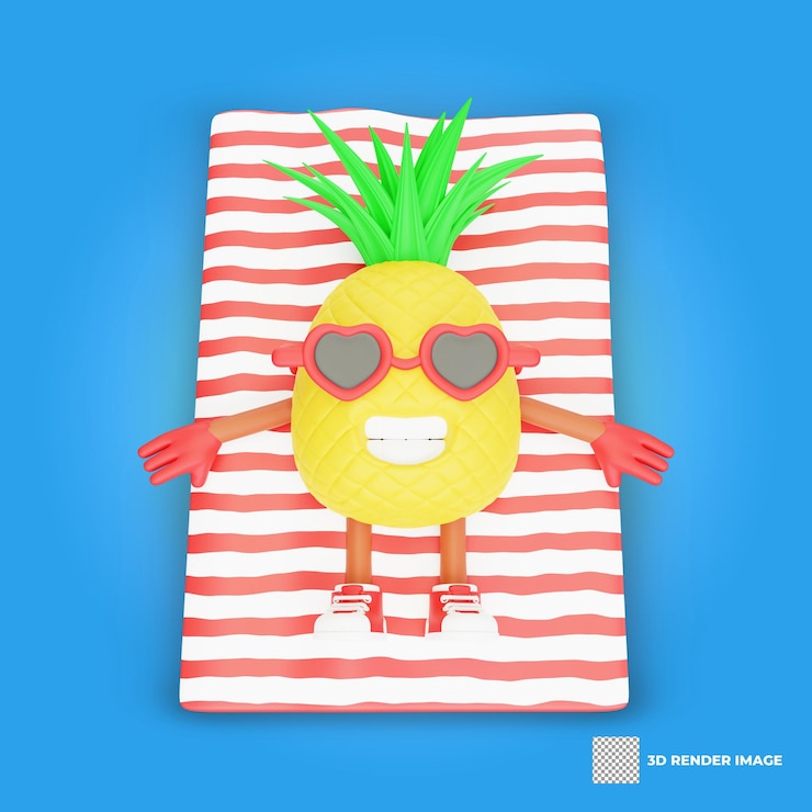 PSD desenho 3d de um personagem de abacaxi bonito para as férias de verão